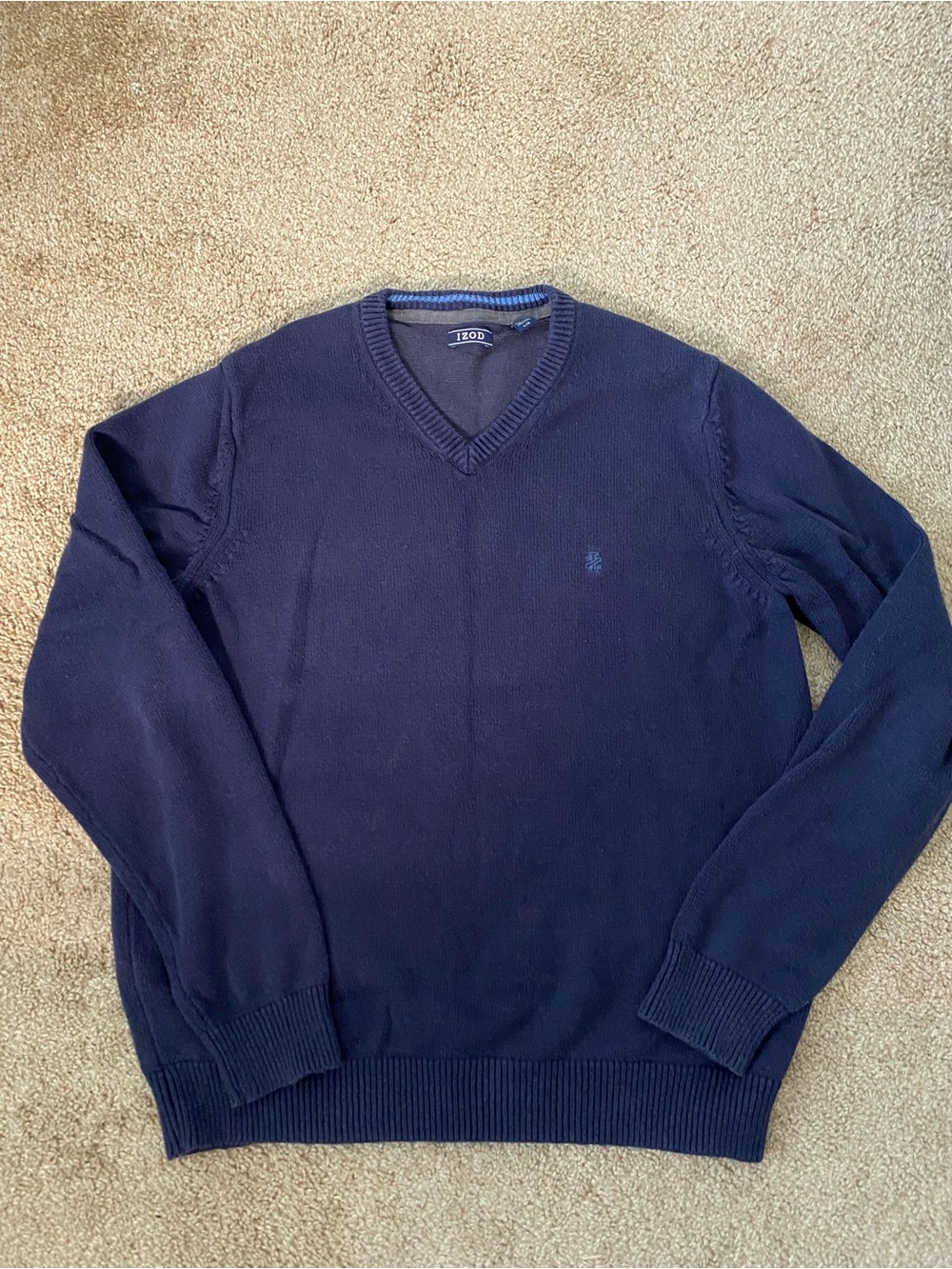 Izod Men's Navy Blue V-Neck Sweater size L